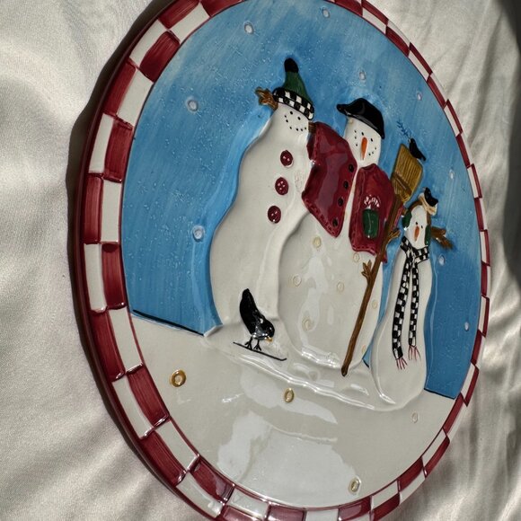 GUC Sakura Debbie Mumm Snowman Ceramic Trivet, 9.5 in., Pre-owned, Blue & White - Picture 8 of 16